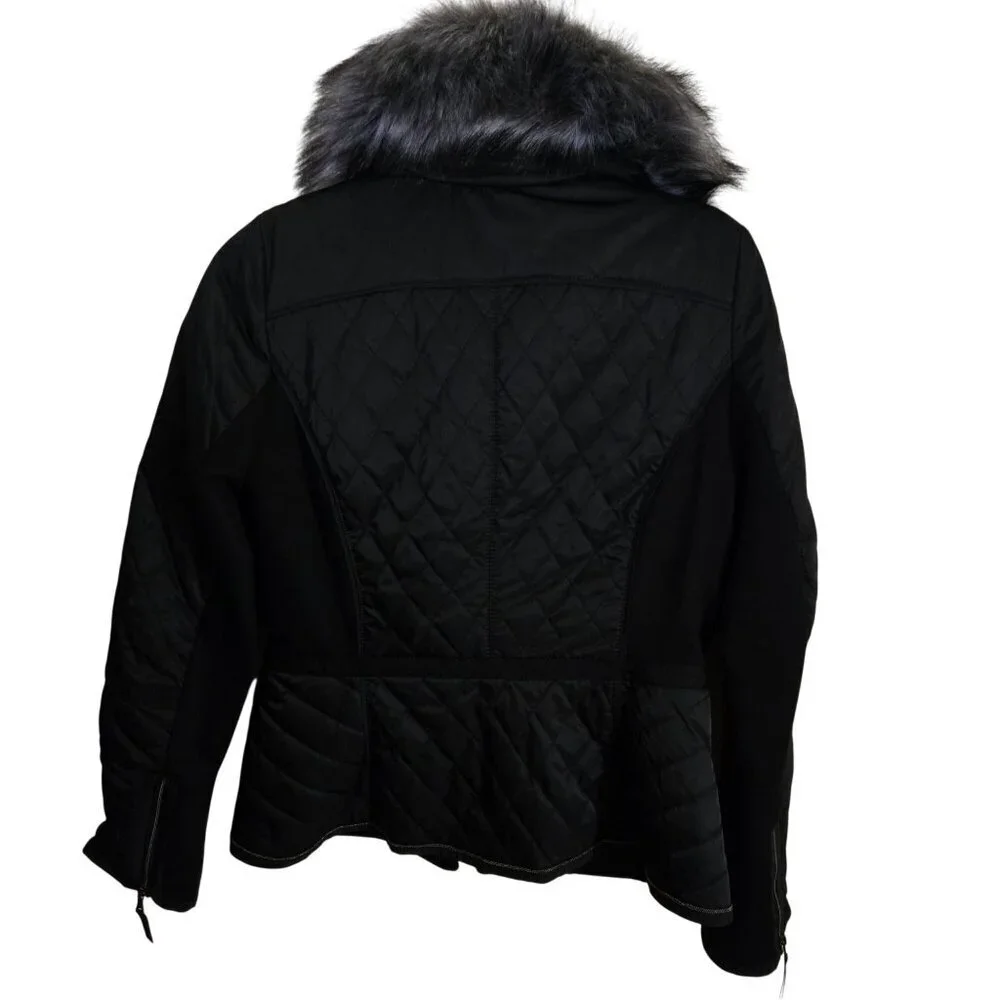 White House Black Market Gorgeous Quilted Faux Fur Collar Jacket Size S